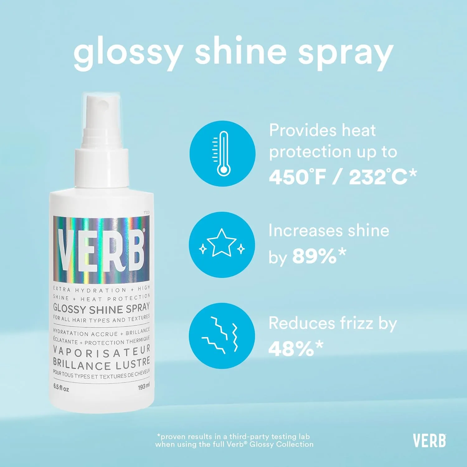 VERB Glossy Shine Spray - увлажняющий термозащитный спрей для волос, придает блеск и подготавливает к укладке, Vegan, без парабенов и сульфатов 251 мл / 2 шт. — фото 2