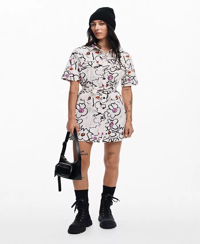 

Женское платье с нарисованными цветами Desigual, белый