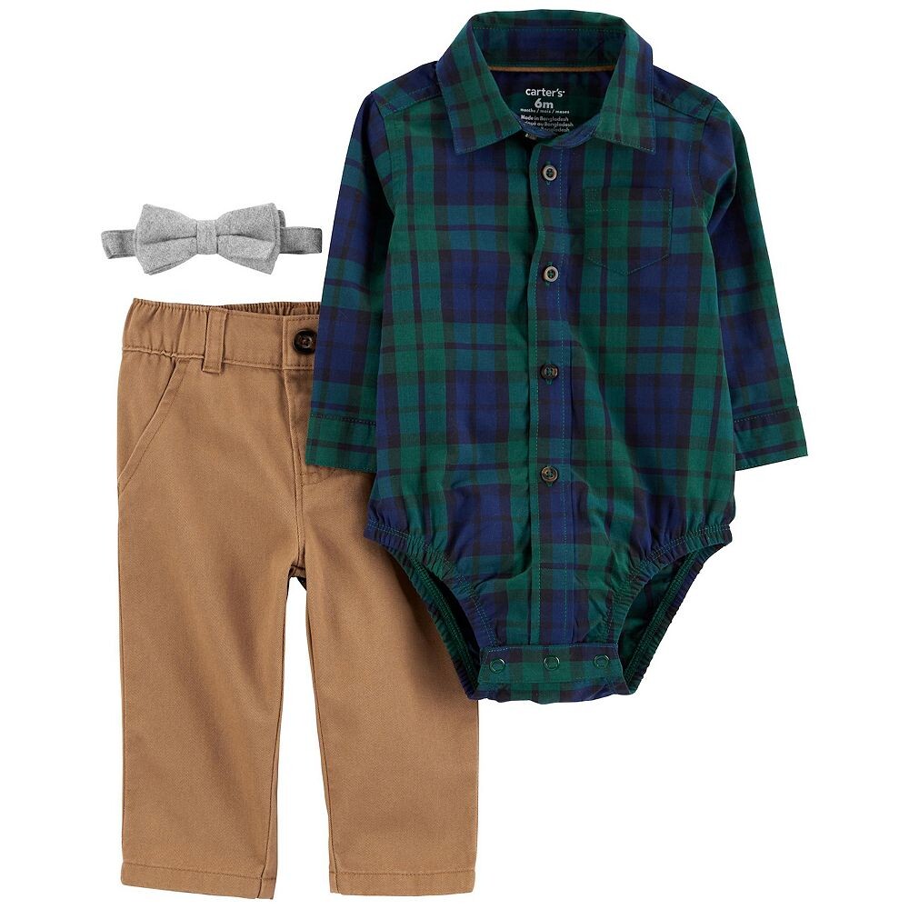 

Комплект из 3 фланелевых боди, брюк и галстука-бабочки для мальчика Carter's, мультиколор