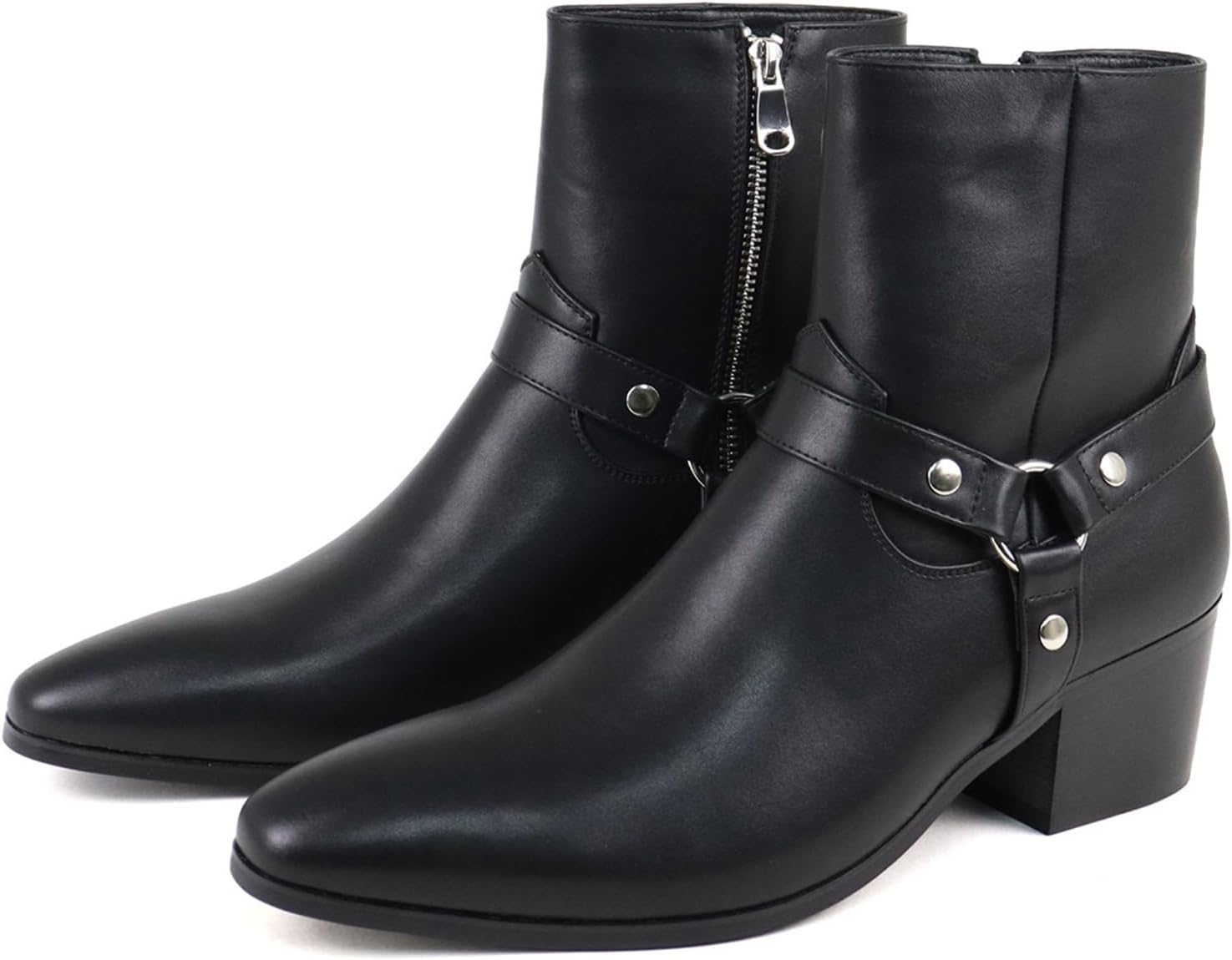 

Мужские кожаные ботинки челси на массивном каблуке с ремешком и пряжкой, модный носок, боковая молния, высокий каблук, высокие формальные оксфорды, повседневные бизнес-ботинки чукка Oxneuhg, черный