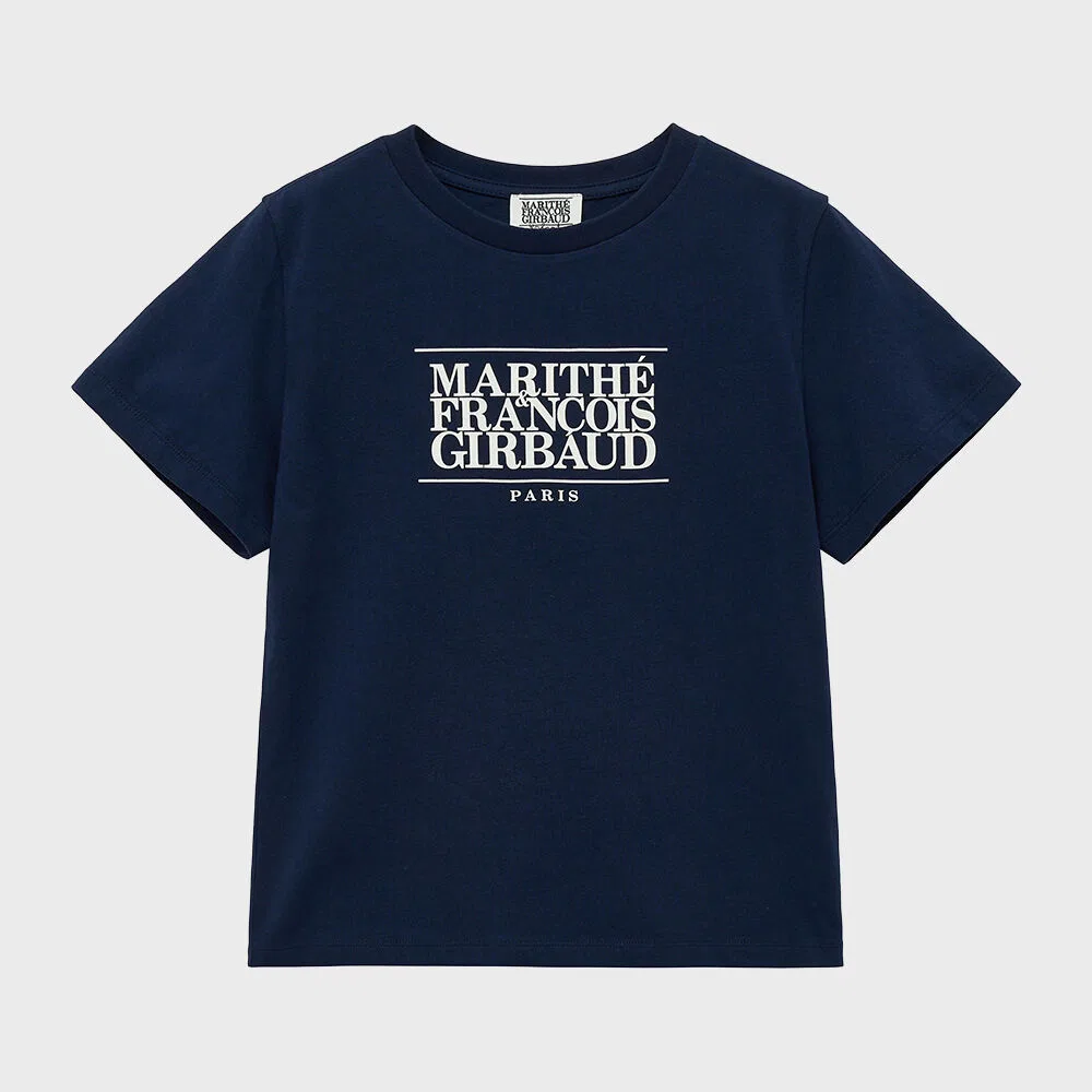 Детская футболка с классическим логотипом Marithé Kids, тёмно-синяя — фото 2