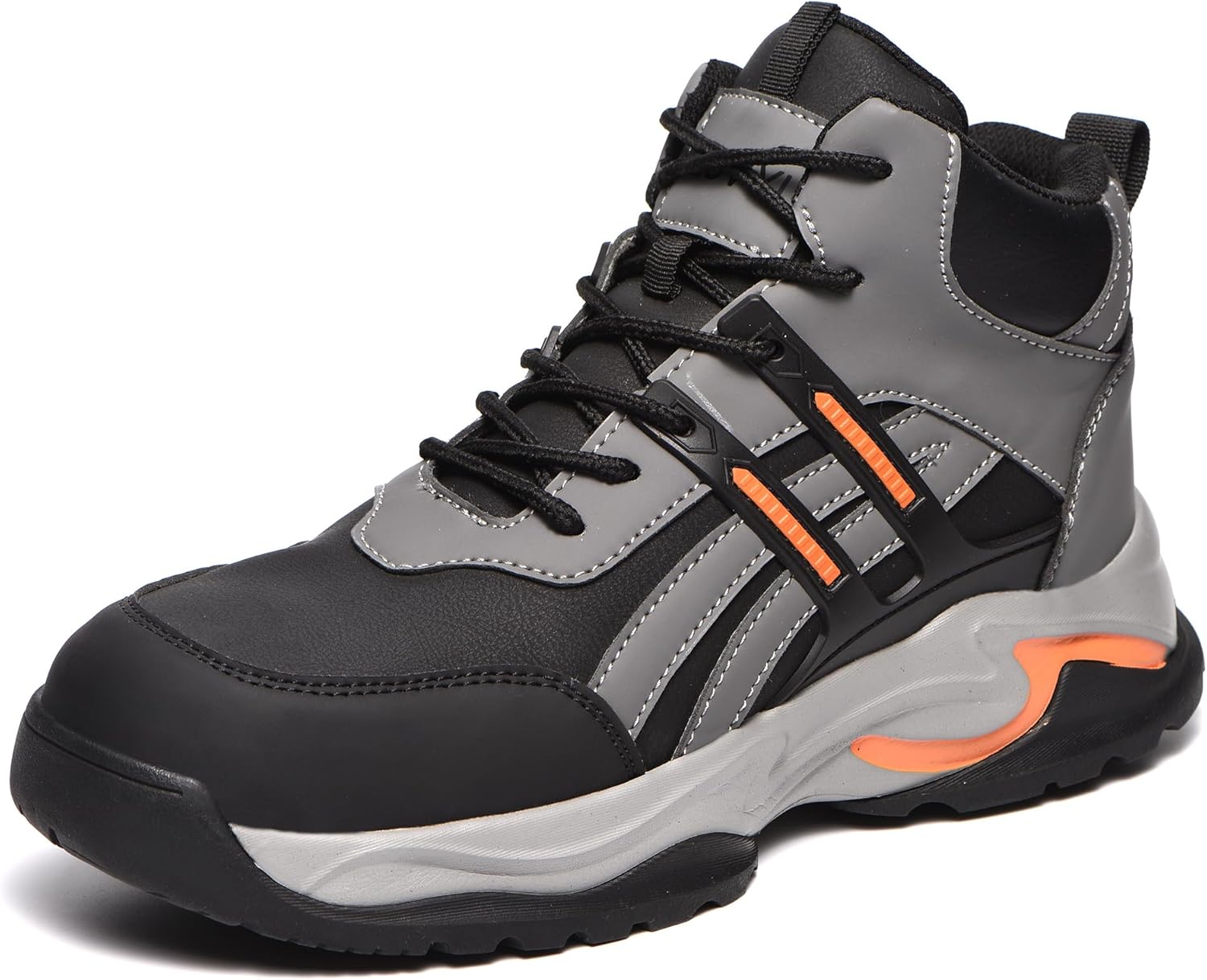 

Водонепроницаемые ботинки AUVYI для мужчин - удобные ботинки с стальным носком, безопасная обувь с широкой носочной частью, противоскользящие, неразрушимые строительные кожаные ботинки, черный
