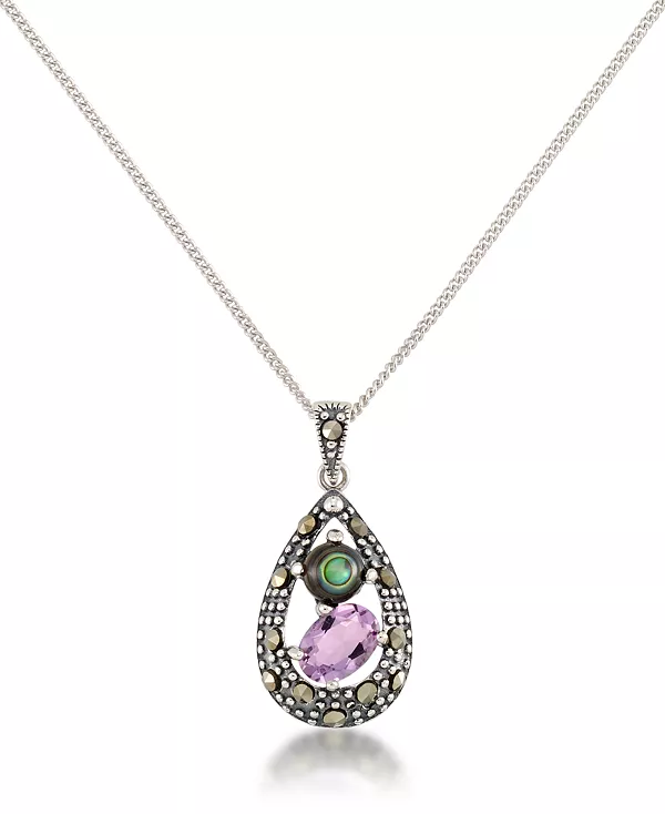 

Кулон в форме капли с марказитом, аметистом (7/8 карата) и абалоном (1-1/2 карата) + цепочка 18 дюймов из стерлингового серебра Macy'S, multi