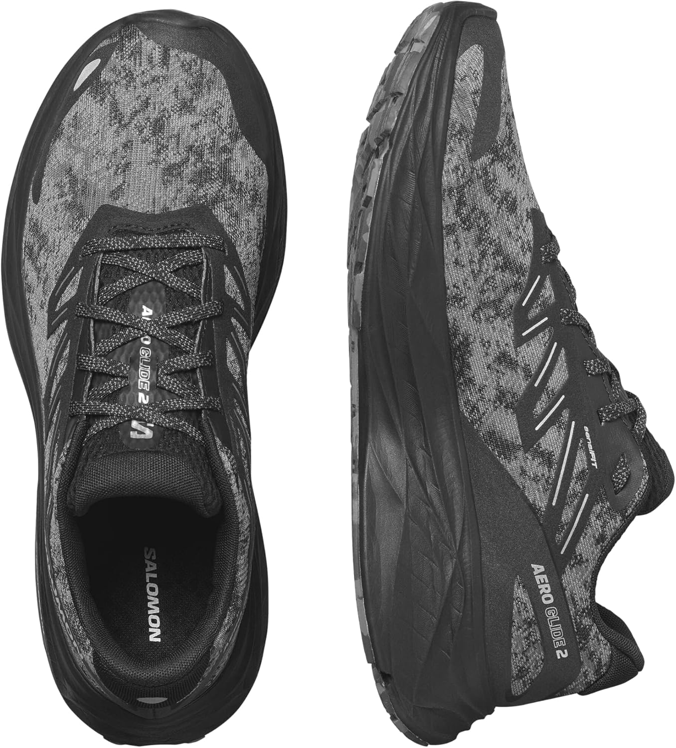 Мужские современные кроссовки Salomon AERO Glide, цвет: черный/сплав/коралловое золото, Black — фото 2
