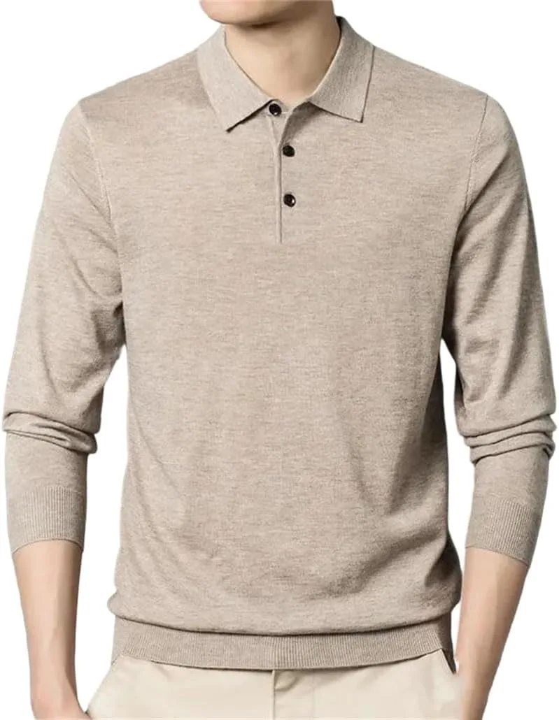 

Мужской длинный шерстяной свитер с воротником-поло REHJJDFD