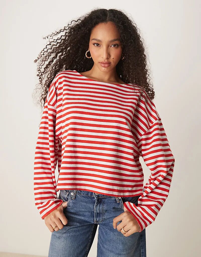 

Футболка свободного кроя ASOS DESIGN в фактурную красную полоску