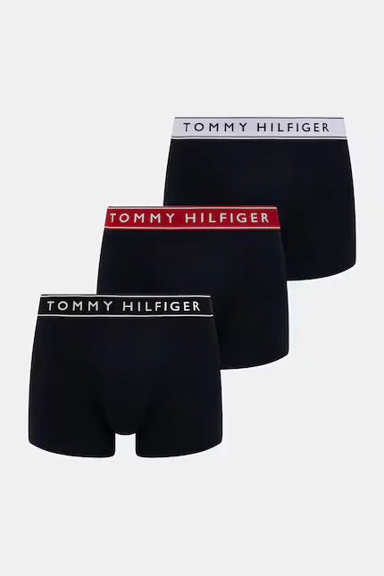 Комплект трусов Tommy Hilfiger Essential Logo Waistband, 3 предмета, черный/белый/ средне-красный/ темно-синий