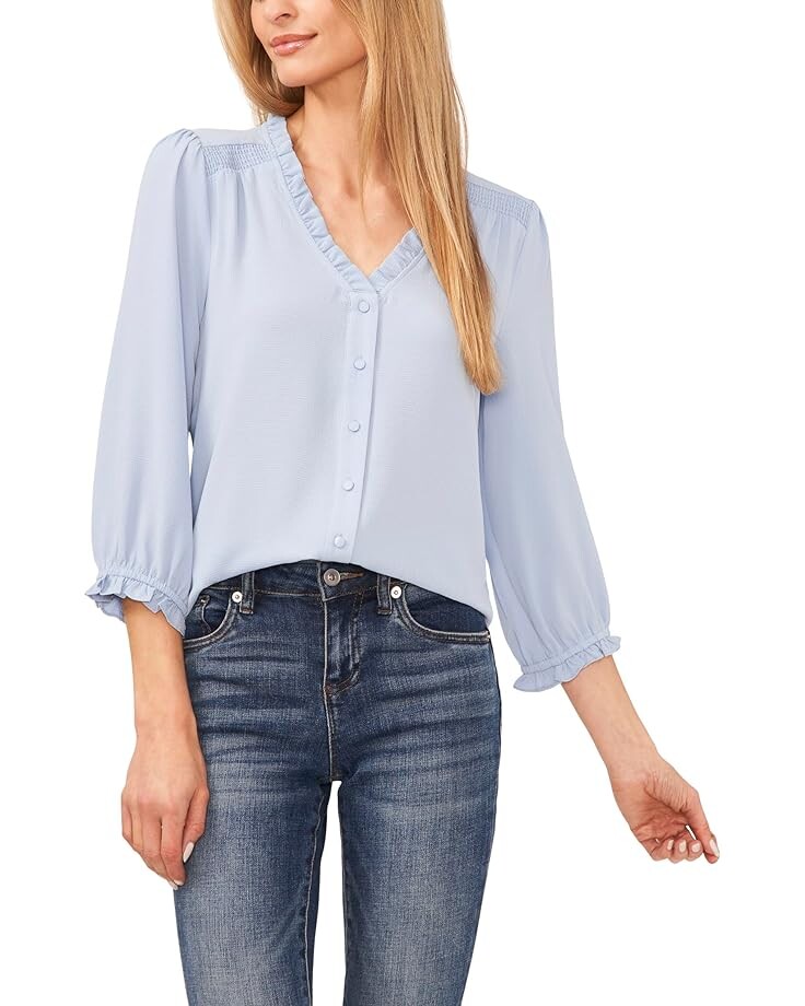

Блузка CeCe 3/4 Sleeve Ruffled V-Neck Blouse, цвет Blue Air