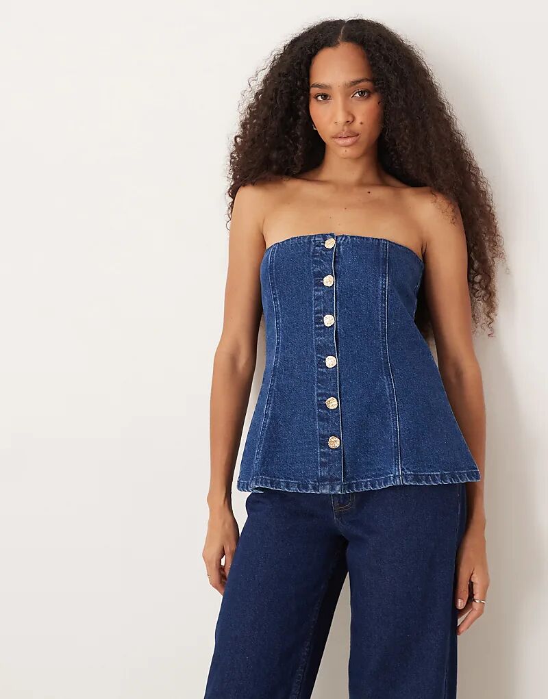 

Джинсовый топ-бандо ASOS DESIGN с застежкой на пуговицы и золотыми пуговицами, средне-голубой цвет