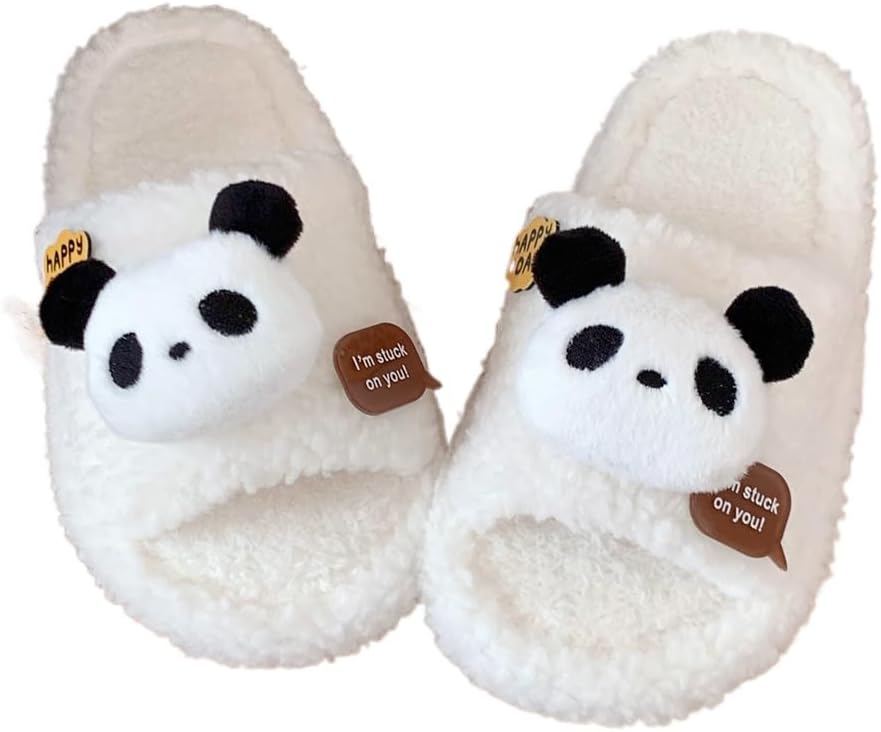 

Милые гигантские тапочки-панды с пушистой мягкой текстурой для женщин и мужчин, уютные плюшевые теплые домашние обувь для дома и улицы Plonme, белый