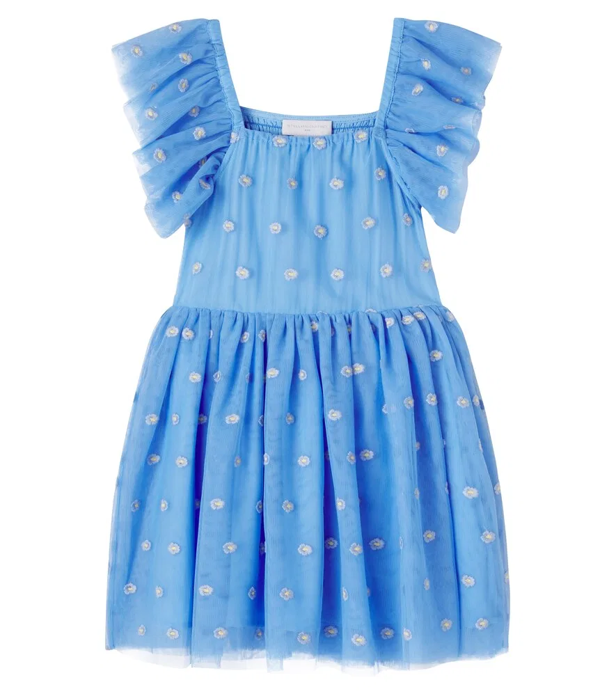 Платье из вышитого тюля Stella McCartney Kids, синий