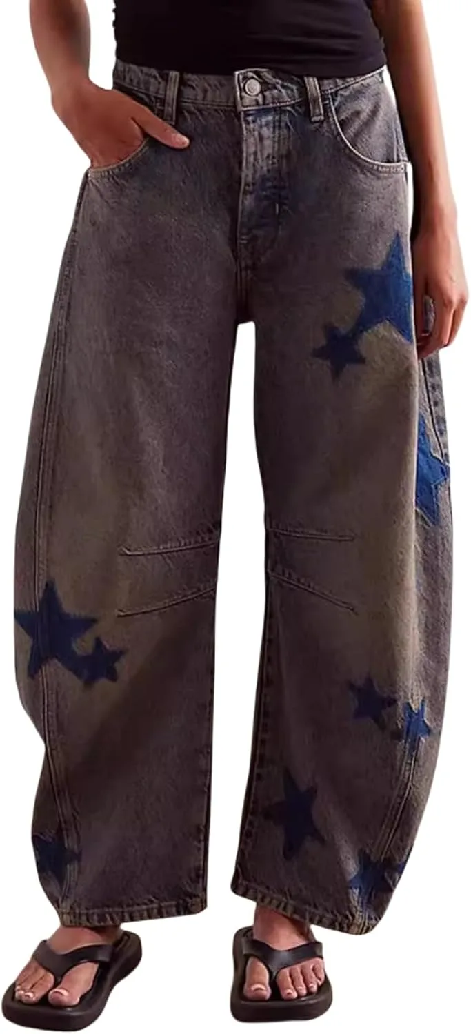 Джинсы Fall Star Women Wide Leg с принтом Y2-k
