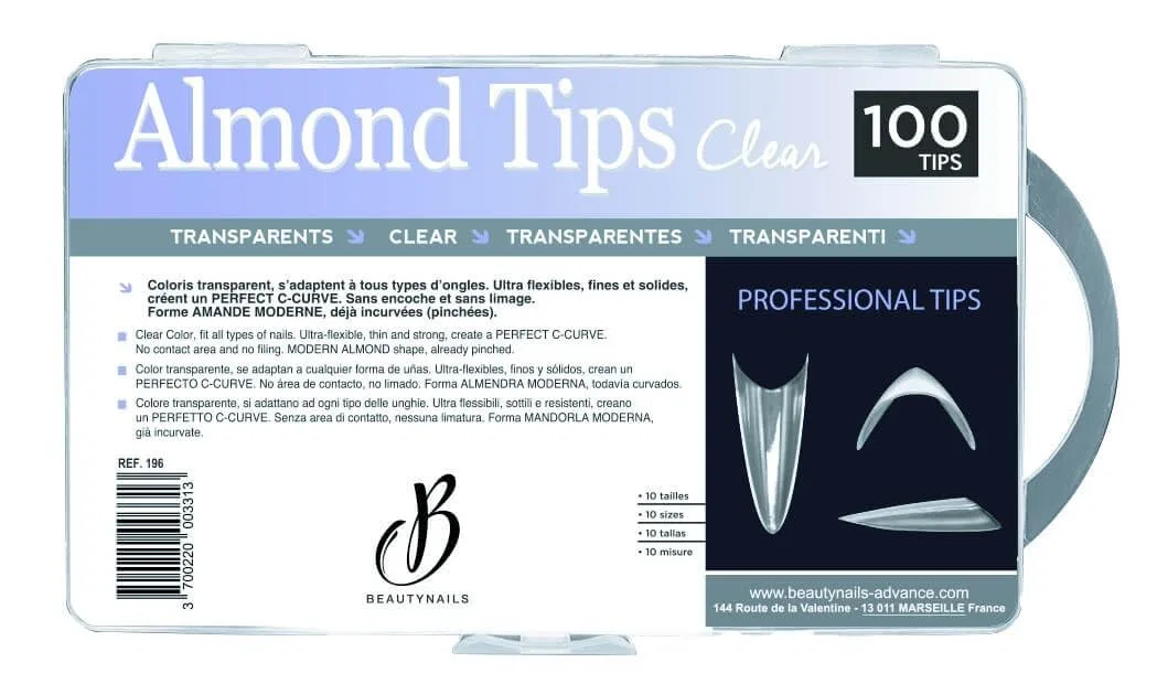 100 прозрачных миндалевидных типсов Beautynails Beauty Nails