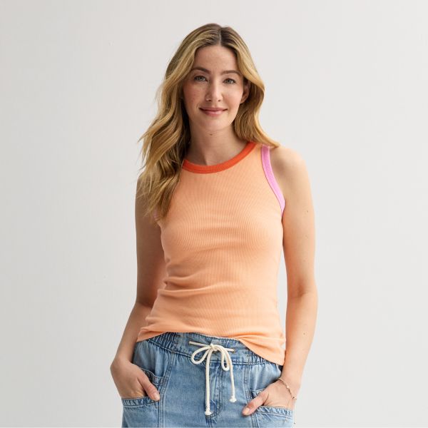 

Облегающий топ с высоким воротником для многослойных образов Sonoma Goods For Life, цвет peach colorblock