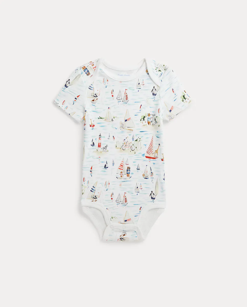 

Хлопковое боди для мальчика с принтом Polo Ralph Lauren, белый