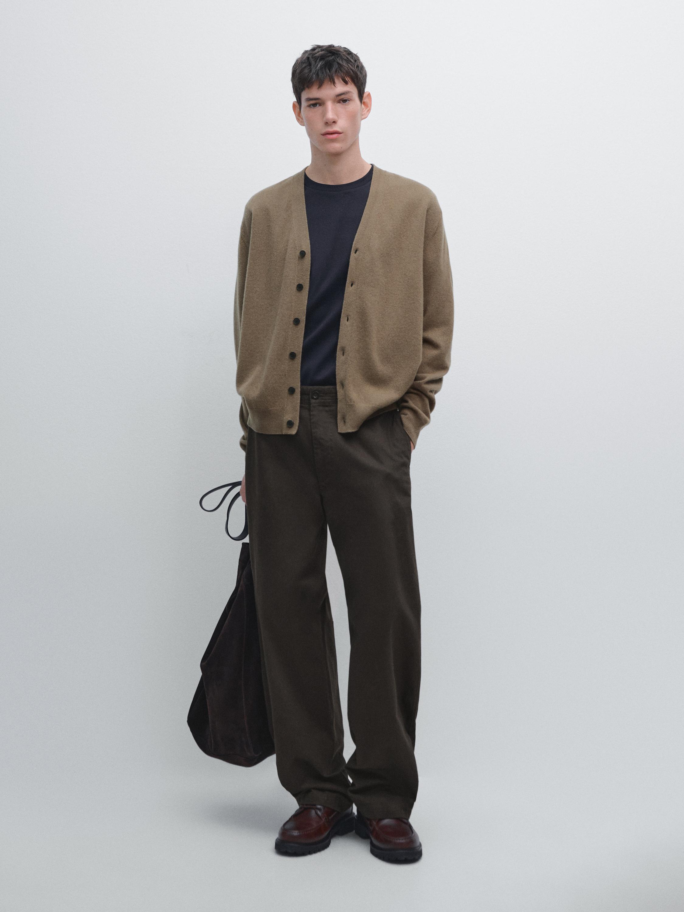 

Кардиган из смесовой шерсти с V-образным вырезом Massimo Dutti, бежевый