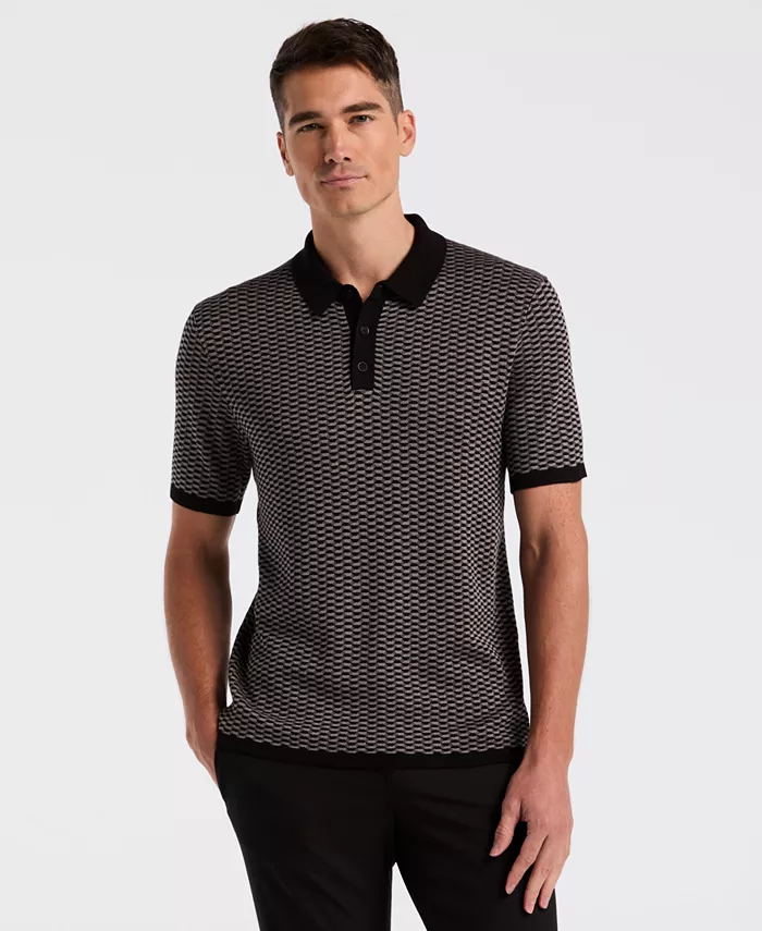 

Мужская хлопковая поло-водолазка с геометрическим принтом Perry Ellis, черный