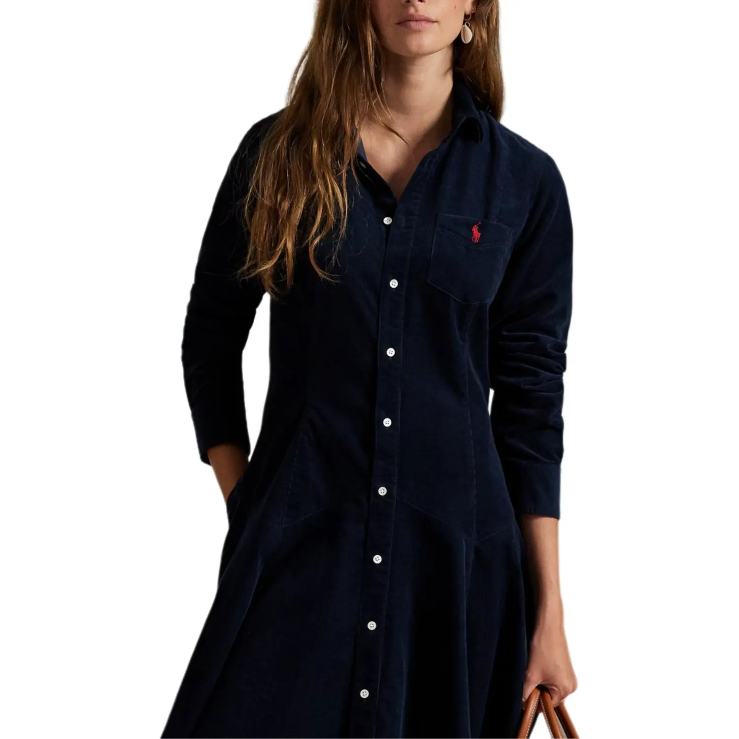 Короткое платье-рубашка из вельвета Polo Ralph Lauren, синий — фото 4