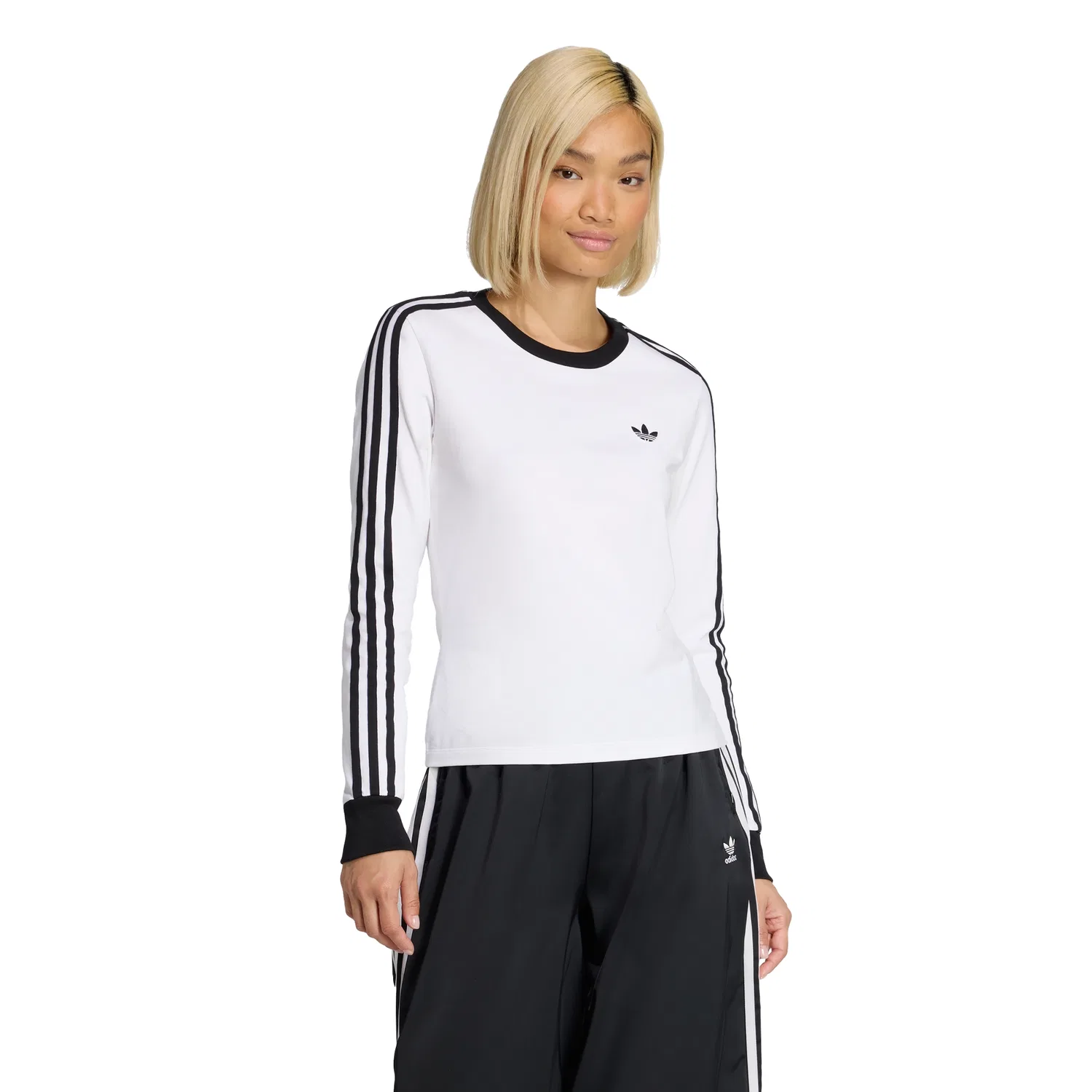 Женская облегающая футболка с длинным рукавом и тремя полосками от Adidas — фото 4