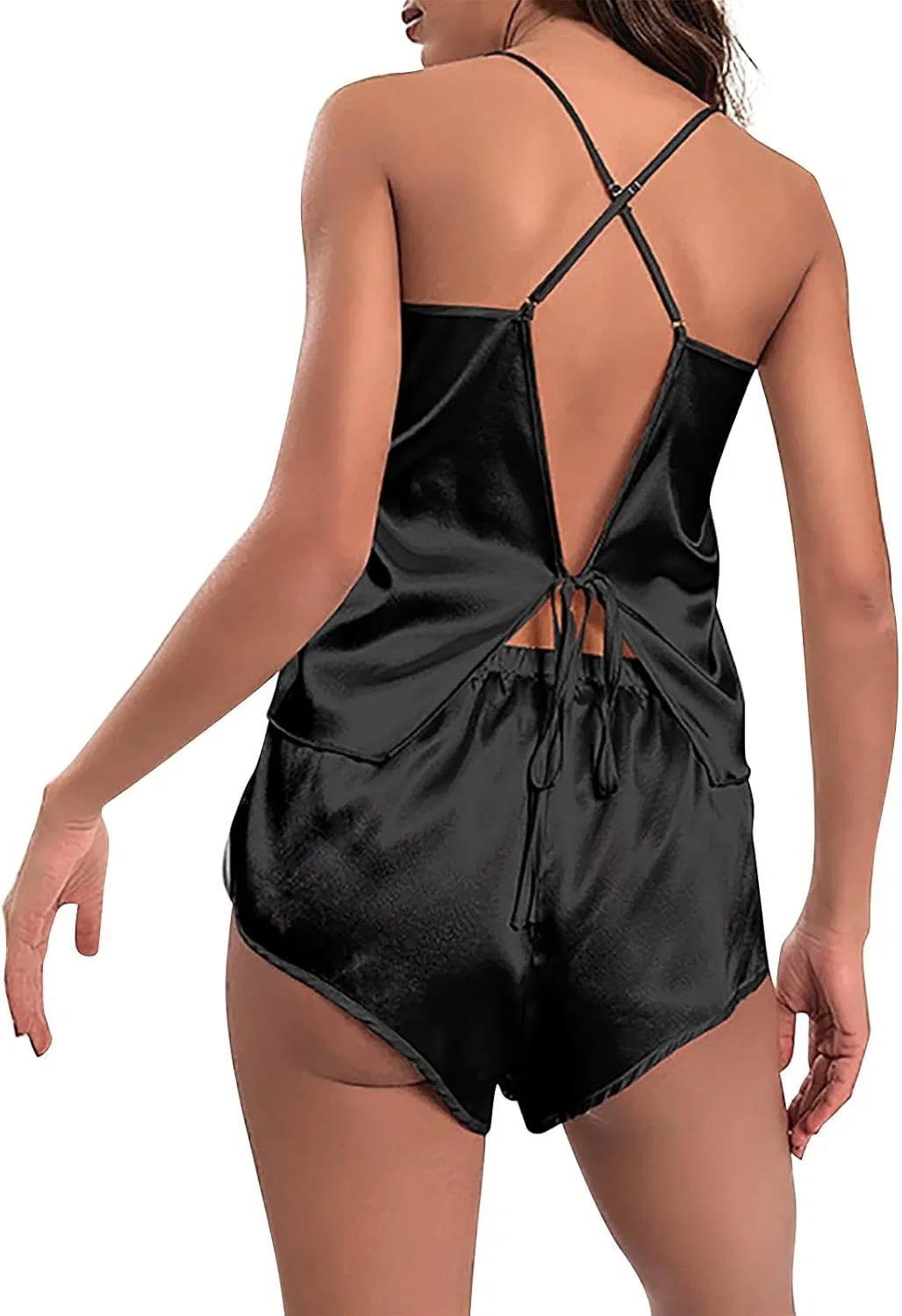 Комплект пижамы Satin Pajama Sets, Black — фото 2
