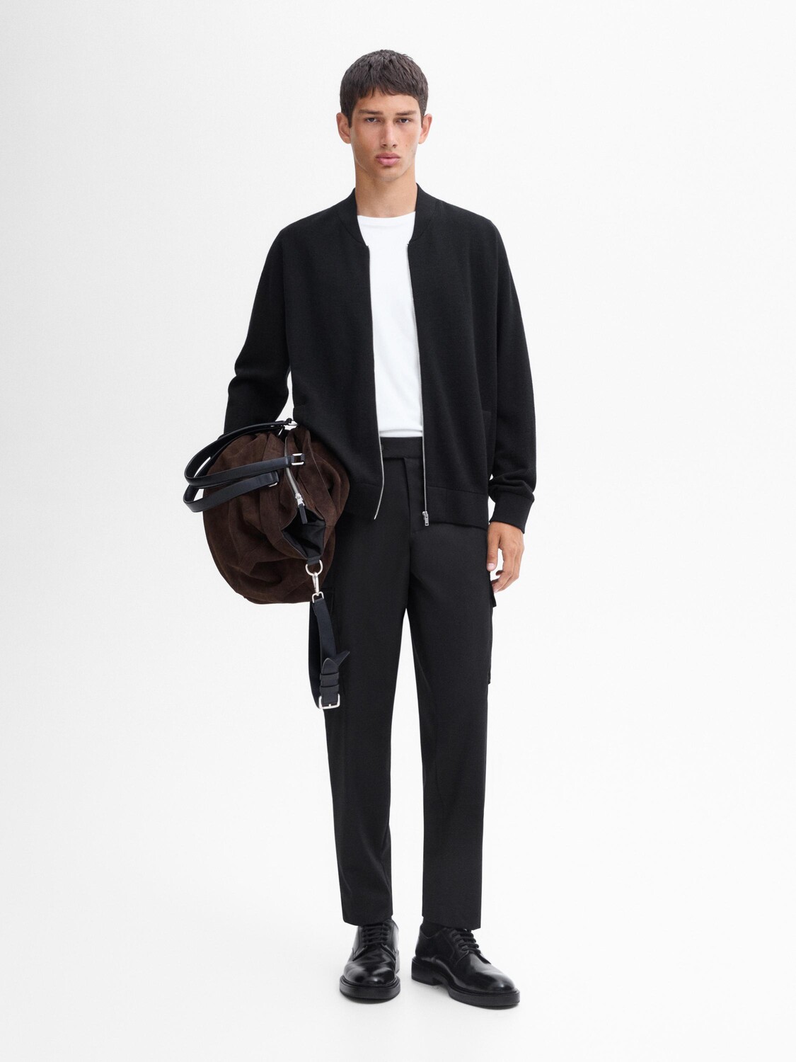 

Кардиган в стиле бомбер из смеси мериносовой шерсти Massimo Dutti, черный