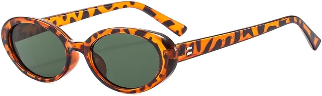 

Солнцезащитные очки для мужчин и женщин - защита UV400 - маленькие овальные линзы конфетного цвета для занятий спортом на открытом воздухе и вождения DSVIGF, Leopard Green