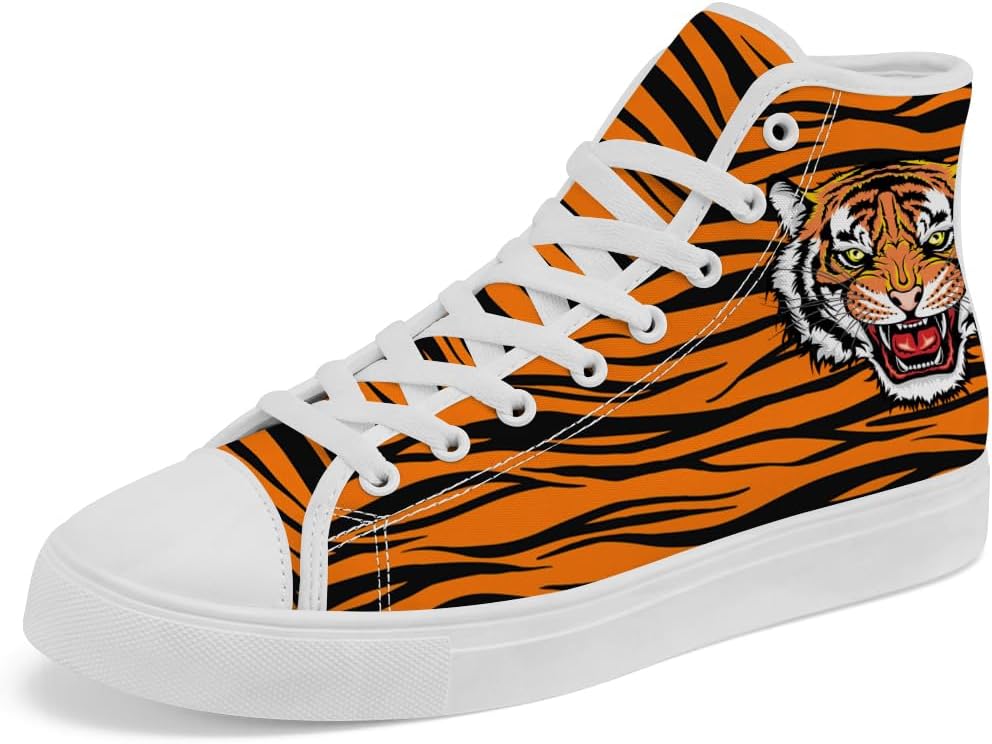 

Кеды на высокой подошве с тигровым принтом Кроссовки с тигровыми полосами на высокой подошве Шнуровка Повседневная обувь для женщин и мужчин Chebing, 613 Brown