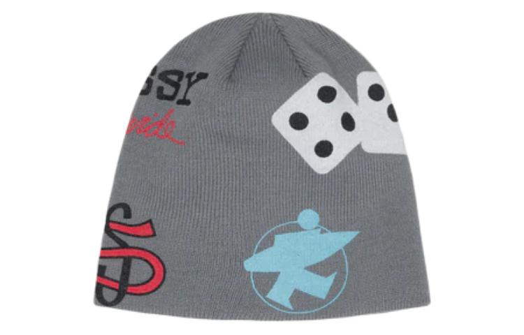 

Акриловая вязаная шапка унисекс серого цвета Stussy