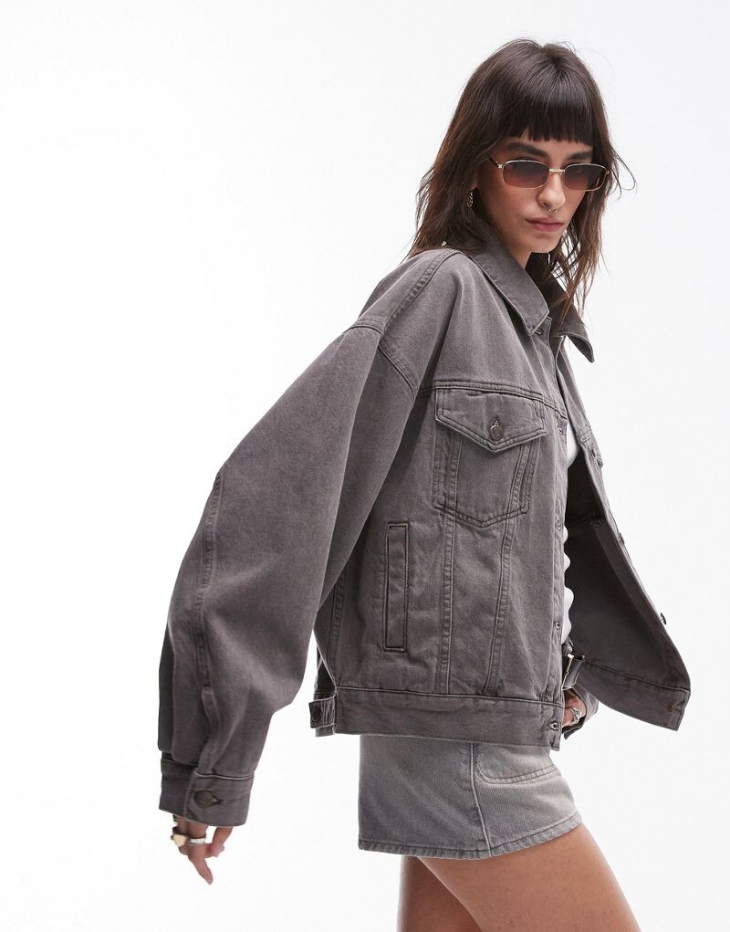 

Джинсовая куртка с объемными рукавами Topshop дымчато-серого цвета