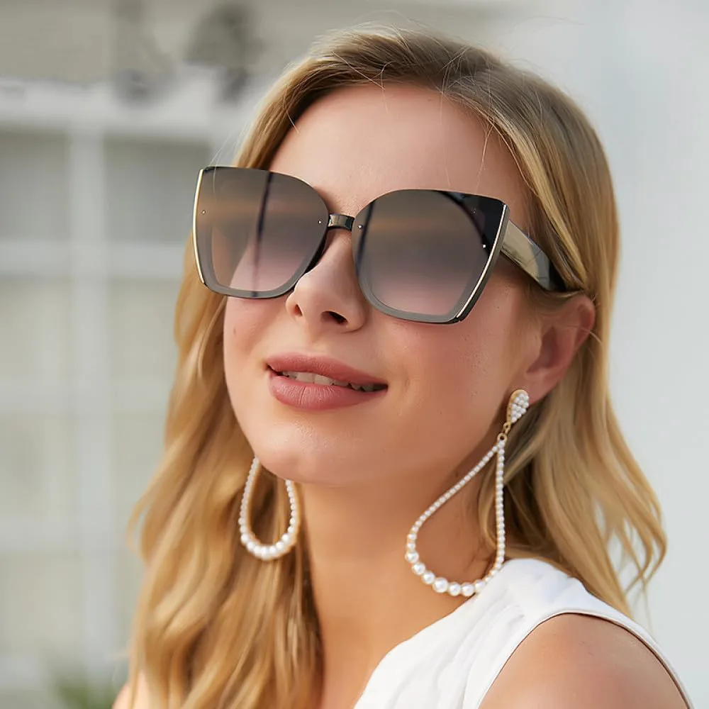 

Большие солнцезащитные очки «кошачий глаз» для женщин, роскошные модные очки в квадратной оправе для мужчин, ретро-стиль, очки «кошачий глаз» LVTFCO, Gray Brown