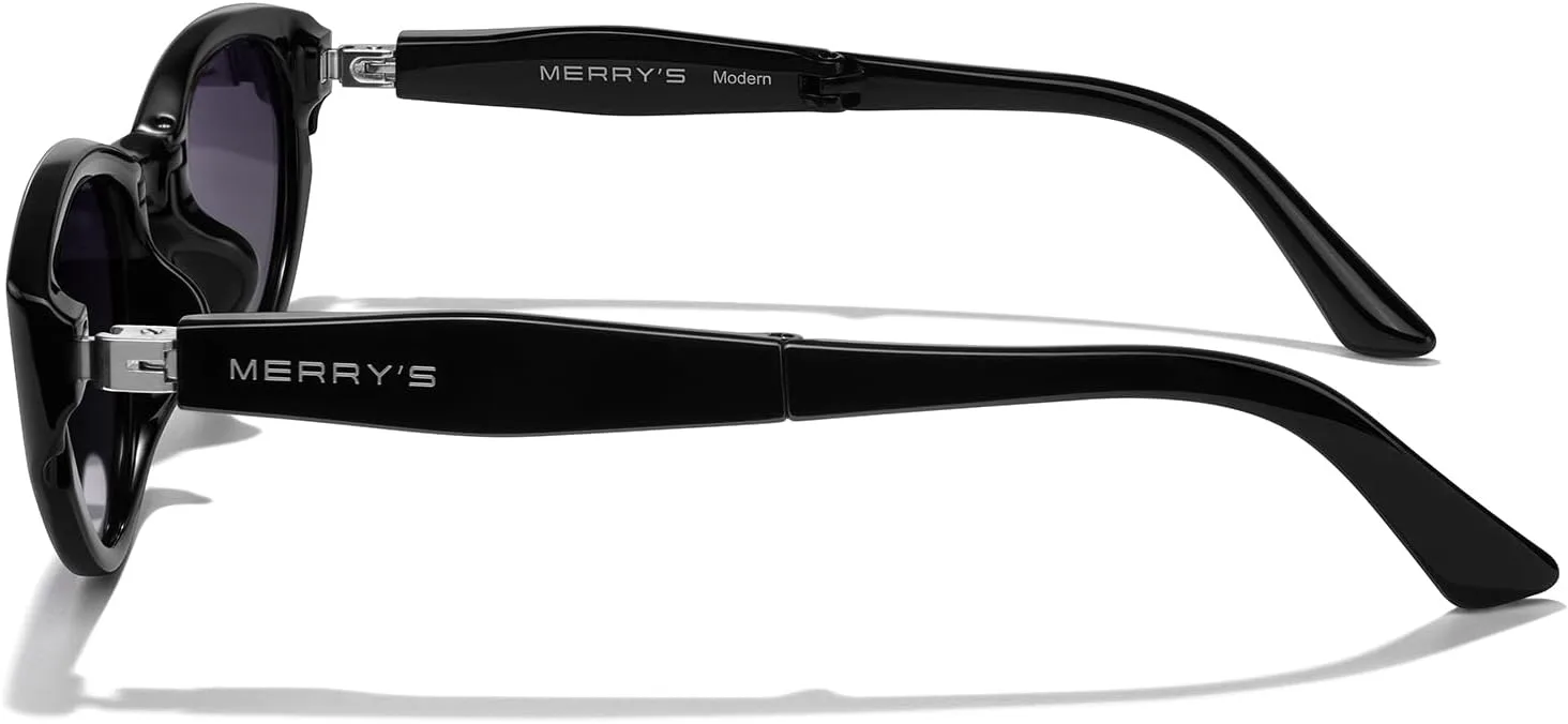 

Складные солнцезащитные очки MERRY'S в стиле ретро-винтаж, узкие, «кошачий глаз», для женщин и мужчин, с футляром, модель S6189, Black Frame/Black Gradient Lens