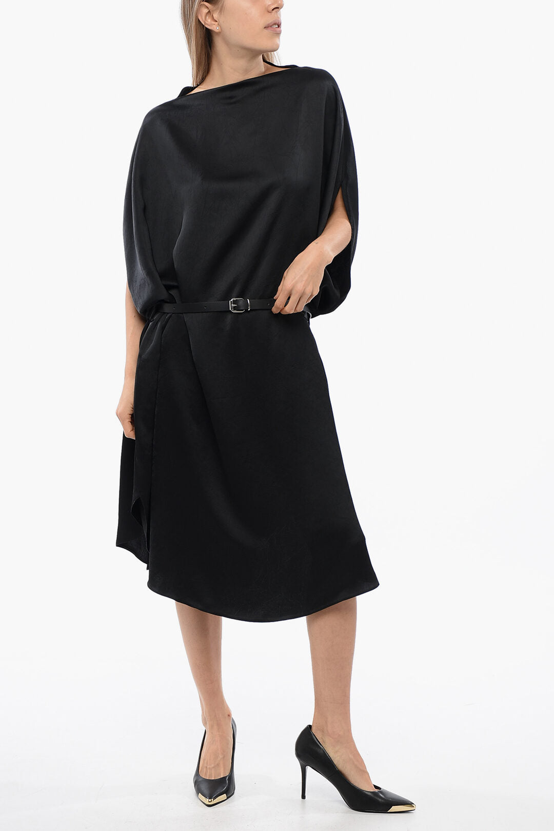 

Платье-накидка из атласа Maison Margiela Mm6 с поясом, черный