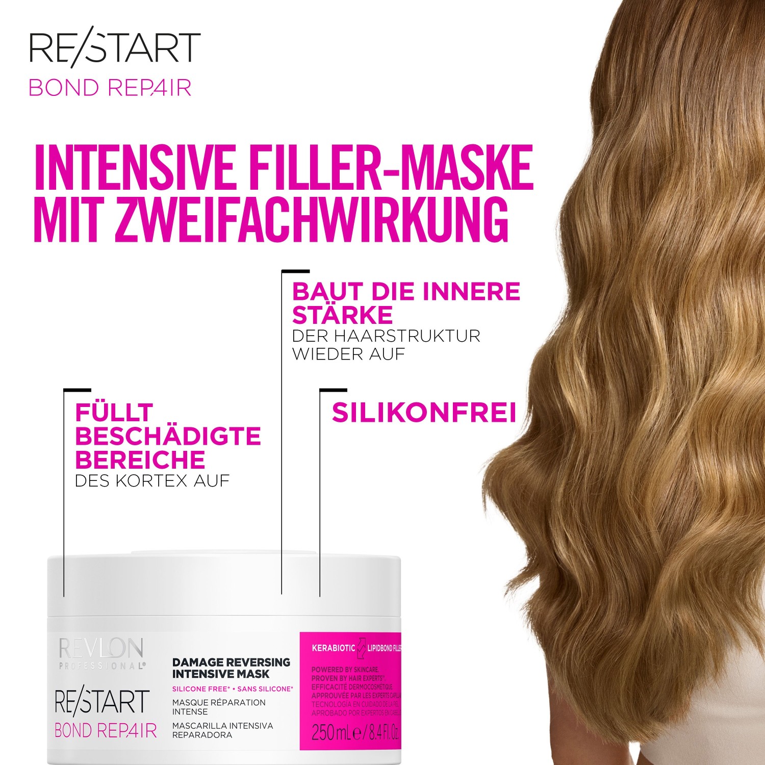 Маска для волос restart bond repair damage reversing Revlon Professional, объем 500 мл — фото 3