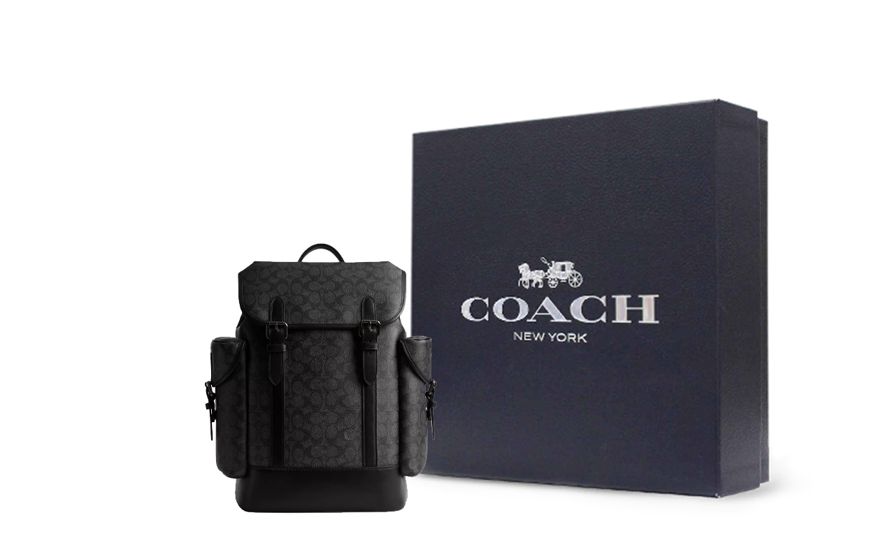 

COACH Кожаный рюкзак с холщовым покрытием большого размера мужской угольный