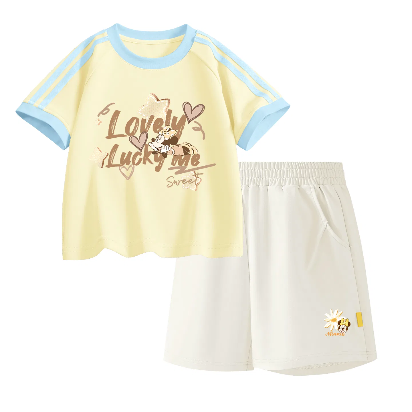 Детская повседневная спортивная футболка с круглым вырезом Disney, Di Ring Floral Honey Match Yellow+Di Prosperity Flower K_Bottom Right Mist White — фото 3