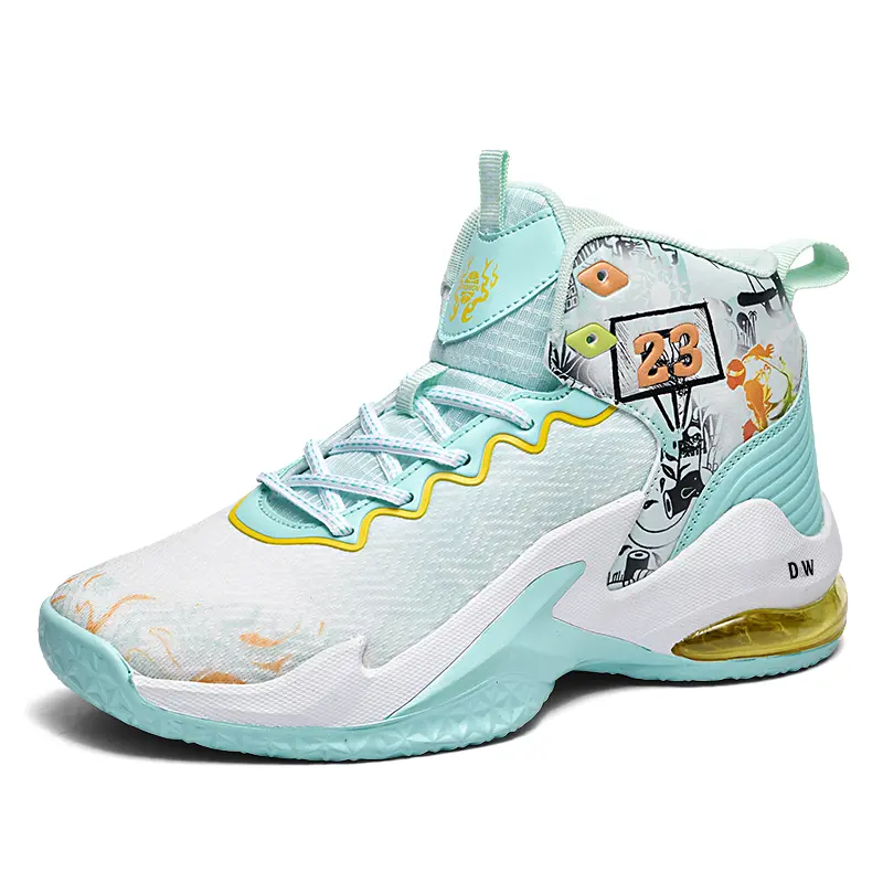 

Баскетбольные кроссовки для детей и подростков со средним верхом, амортизирующие и устойчивые к истиранию D&W, белый/зеленый