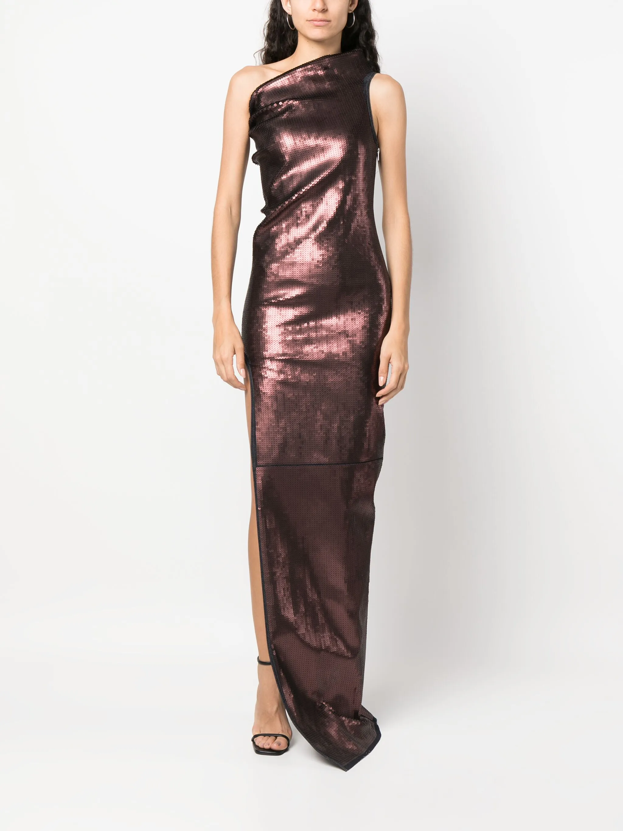 Платье на одно плечо Athena с пайетками Rick Owens, коричневый — фото 2