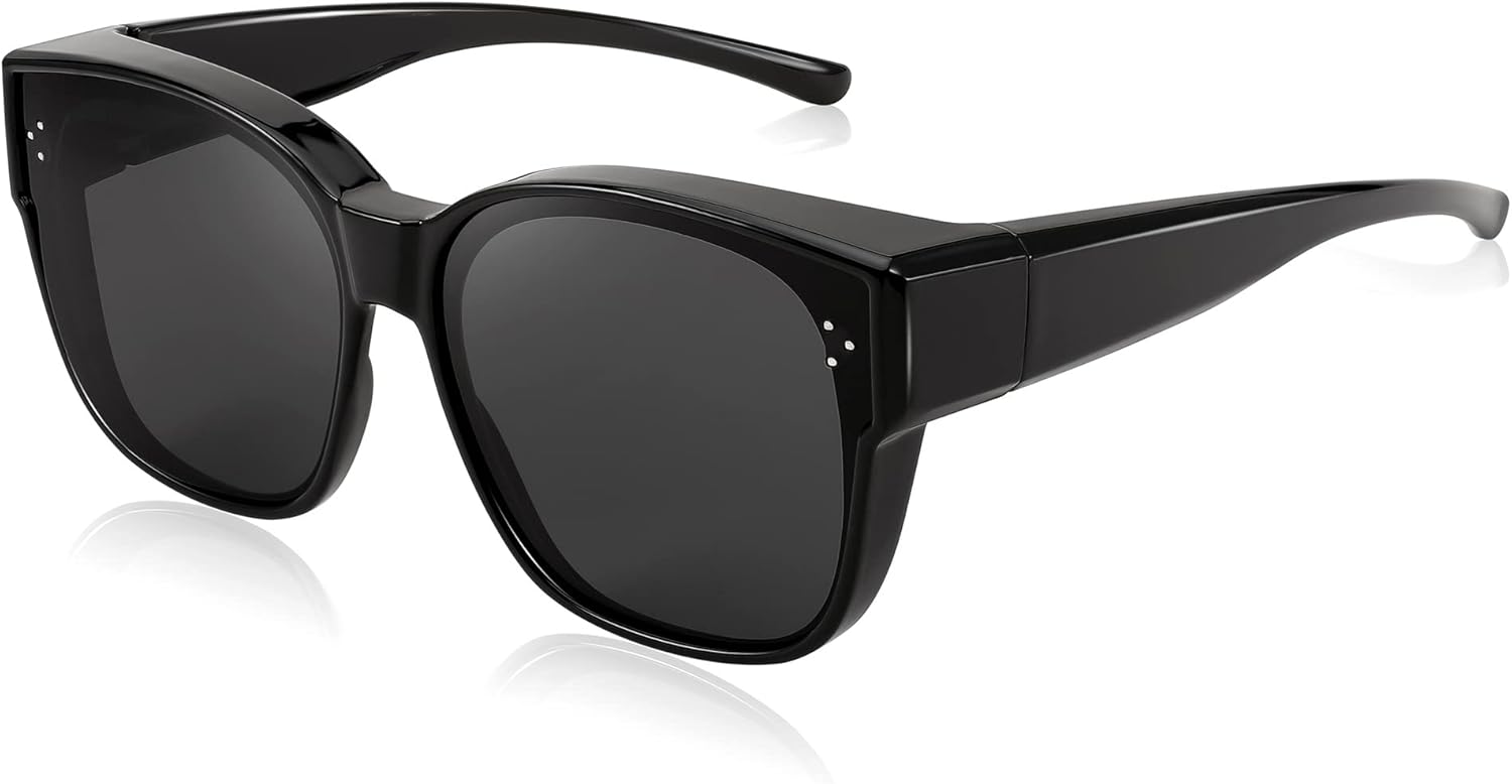 

FEISEDY Поляризованные солнцезащитные очки для женщин и мужчин, размер XXL, увеличенный квадратный «кошачий глаз», модные, надеваются поверх очков, B2849, Black Frame & Grey Lens