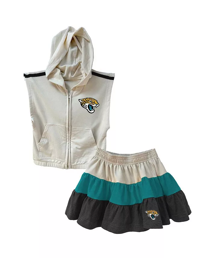 

Комплект из юбочки и толстовки с капюшоном и молнией на всю длину для девочек, бирюзовый/черный, Jacksonville Jaguars Wes & Willy