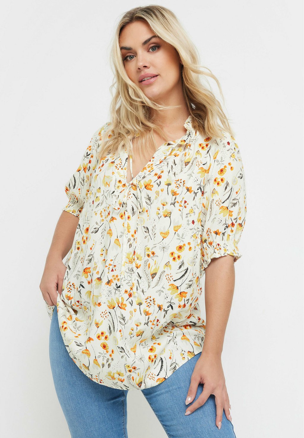 

Блуза FLORAL PRINT TIE NECK Yours Clothing, желтый