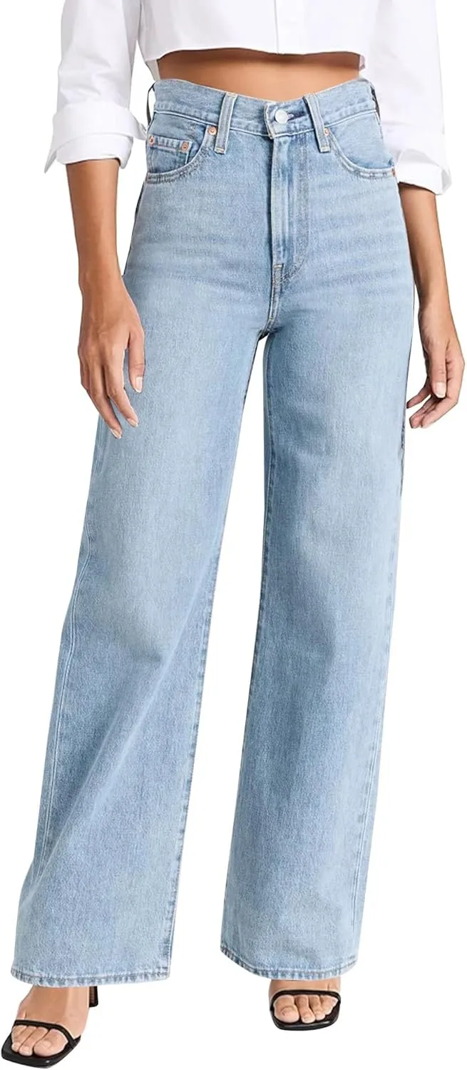

Женские джинсы Wide Leg Straight High Waisted Vintage с эффектом контроля живота longlugoo