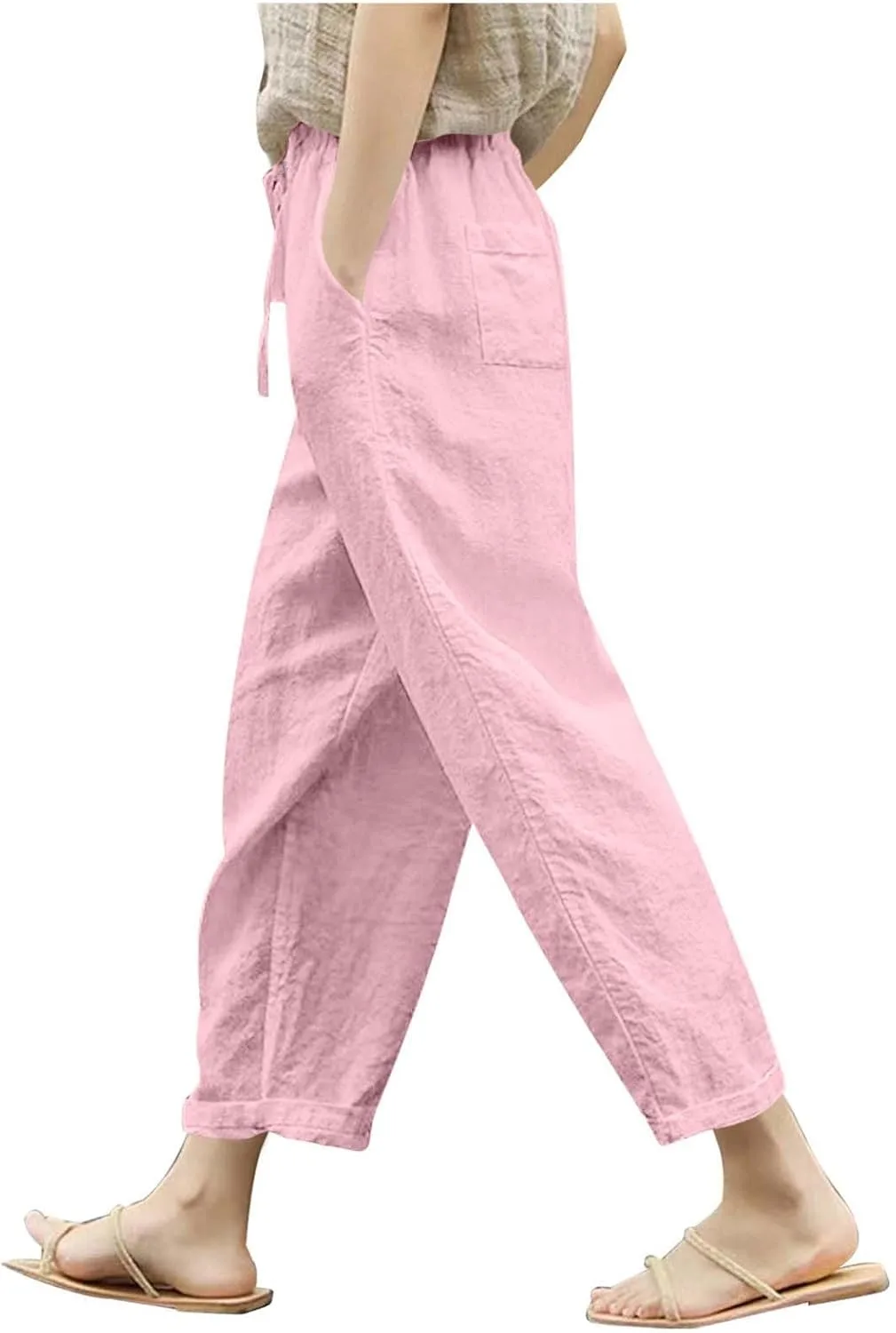 

Женские хлопковые льняные широкие брюки с высокой талией