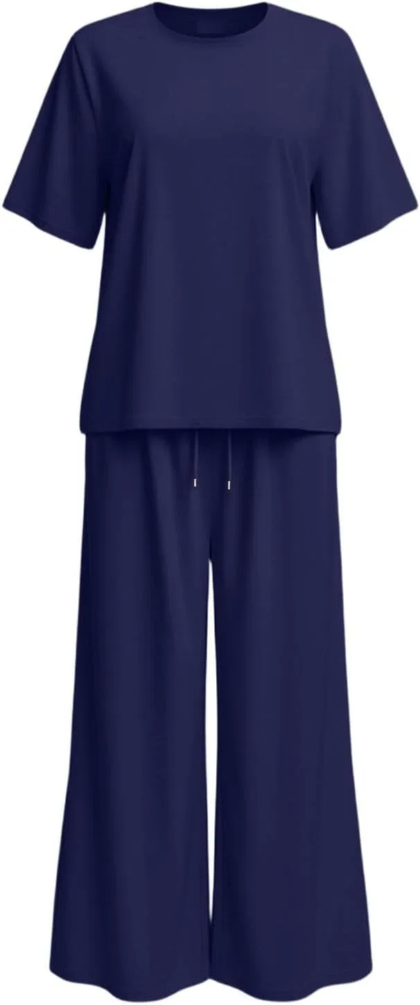 Женский спортивный костюм из топа и широких брюк, Polyester, Dark Blue — фото 4