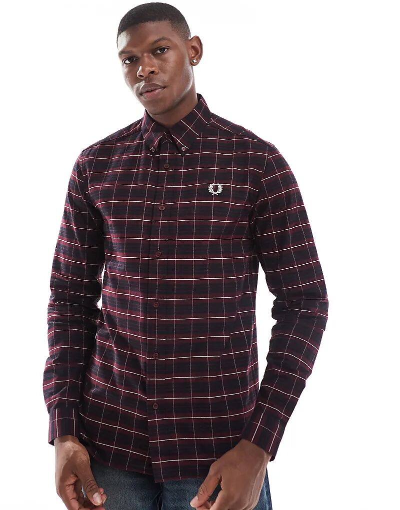 

Рубашка в клетку оксфорд с длинными рукавами темно-красного цвета Fred Perry