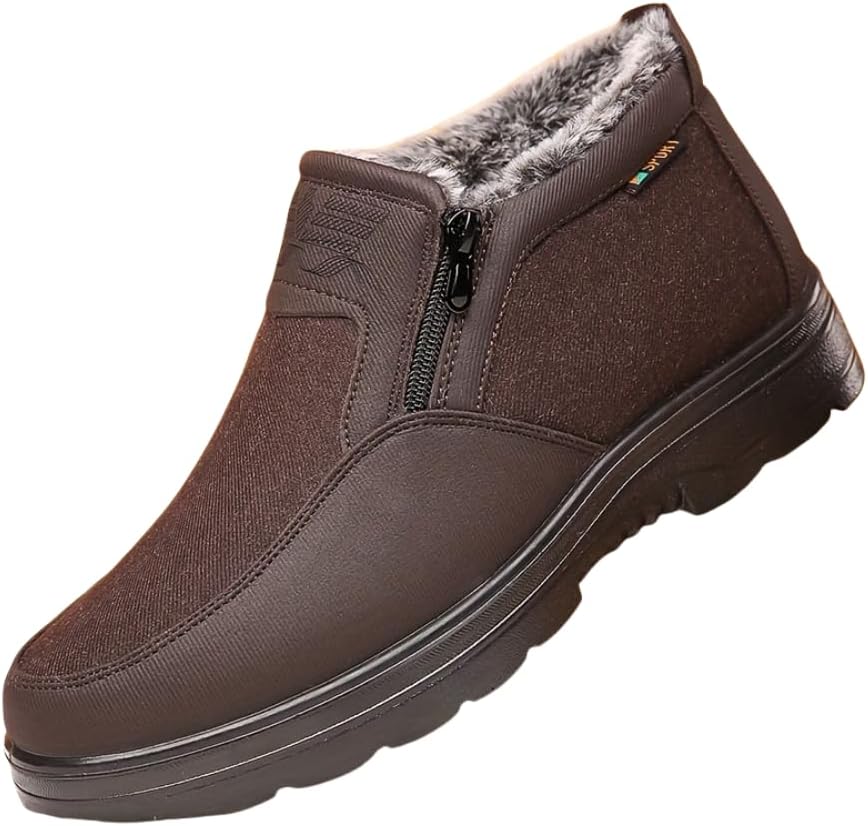 

Зимние мужские ботинки, утепленные флисом, теплые снегоходные сапоги, легкое надевание с противоскользящей подошвой Hhhchpm, коричневый