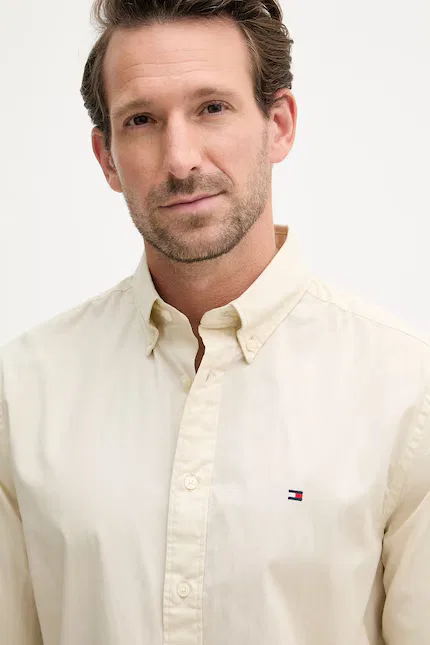 Рубашка хлопковая regular fit Tommy Hilfiger, бежевый — фото 4