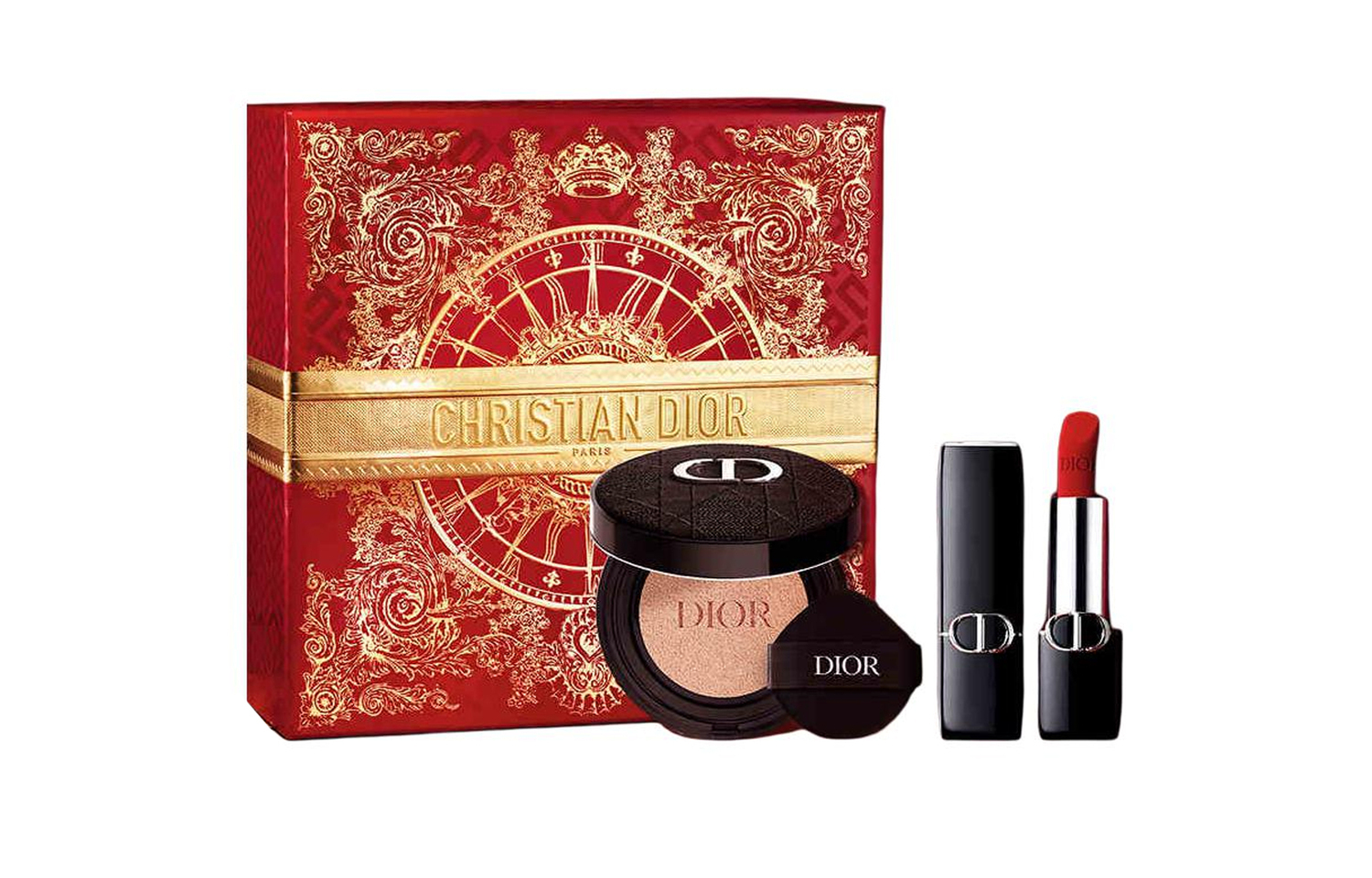 

Набор косметики для макияжа с тональной основой в стике и кушоне ограниченный выпуск к Новому году легко растушевывается стойкое осветляющее тон кожи 3,5г+13г DIOR