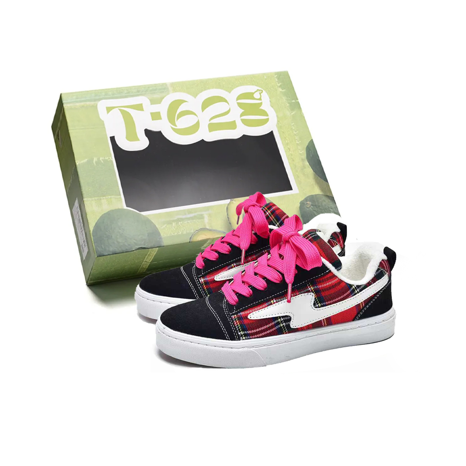 

Скользоустойчивые, износостойкие, легкие, дышащие низкие скейтерские кроссовки унисекс T628, Scottish красный (розово-красный Laces)[Fleece-Lined and Thickened]