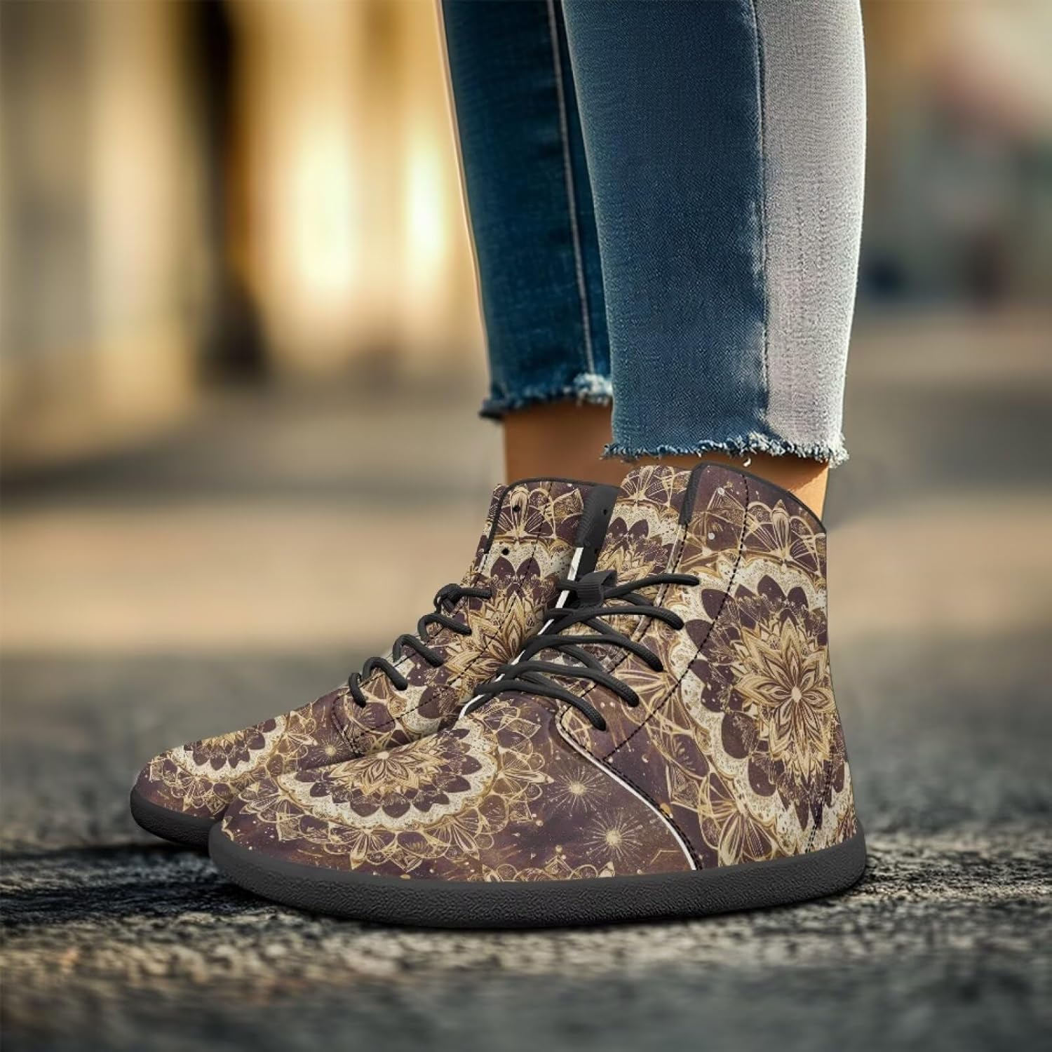 Мужские сандалии Howilath Boho Mandala с животным принтом, обувь, кроссовки с широкой носочной частью, высокие кеды, минималистичные кроссовки с нулевым перепадом, Ethnic Mandala Flower — фото 2