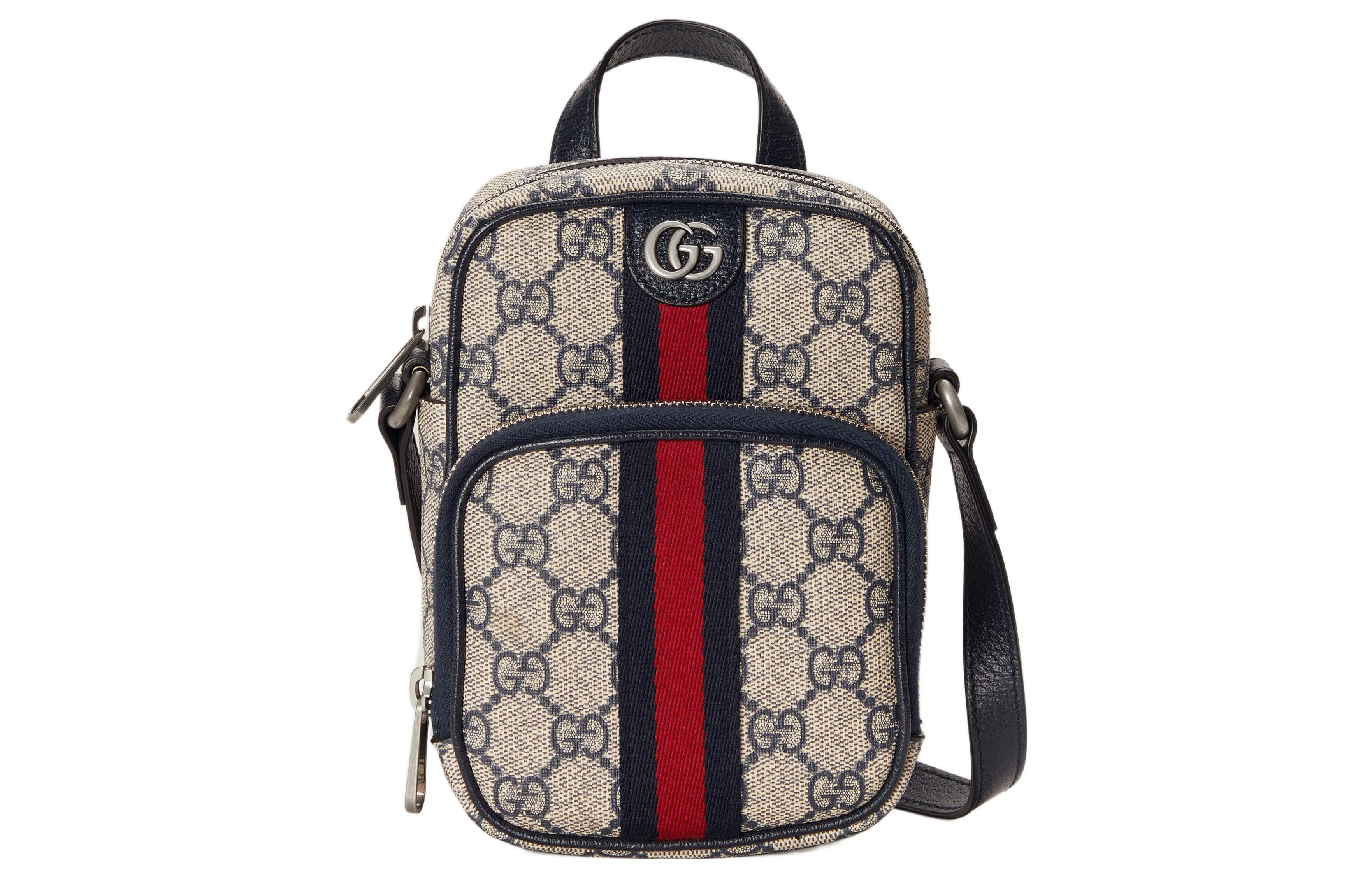 

Сумка-мессенджер Ophidia из холста с кожаной отделкой Мини женская синяя GUCCI